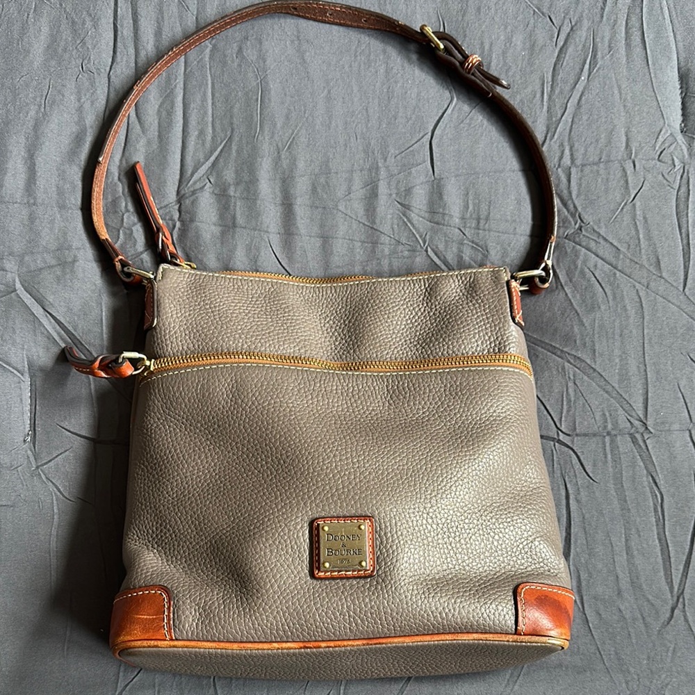 Dooney & Bourke Gray and Brown Shoulder Bag with Leather Accents